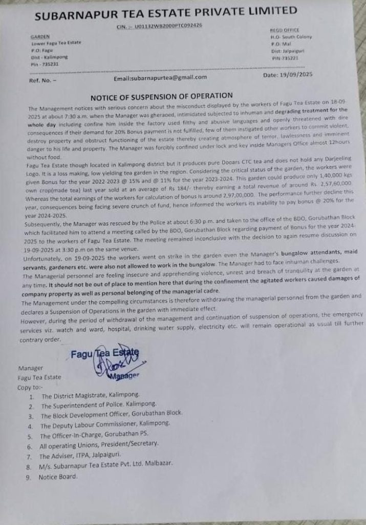 issued a work stoppage notice
